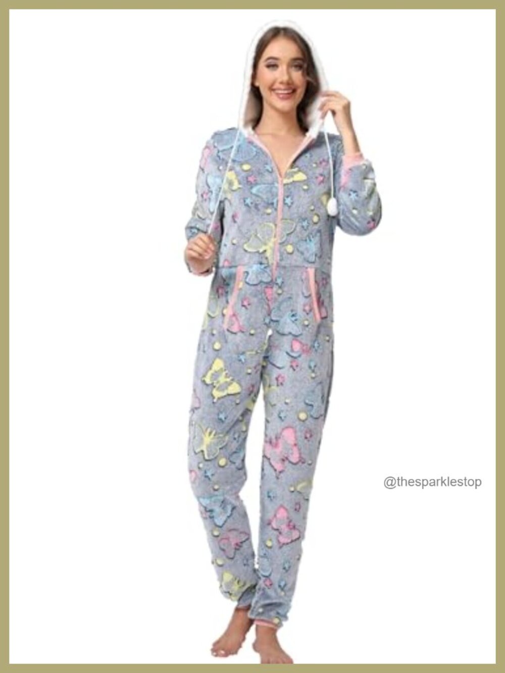 Flannel Hooded One-Piece Pajamas Glow in the Dark Loungewear
